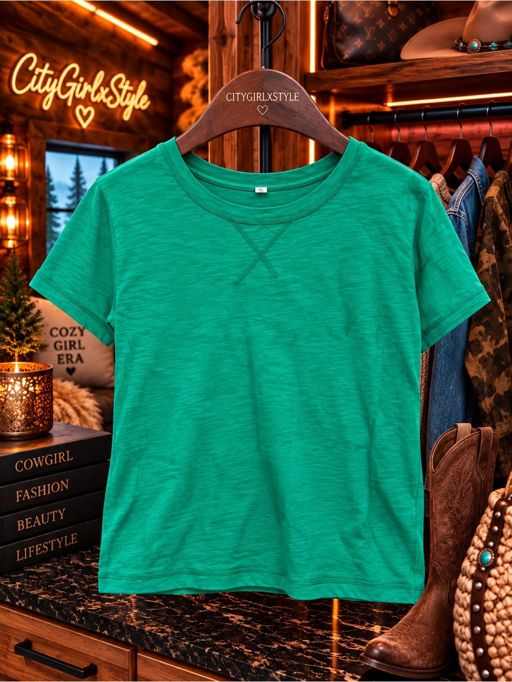 Zenana Outfitters Green Short Sleeve Crew Neck Tee